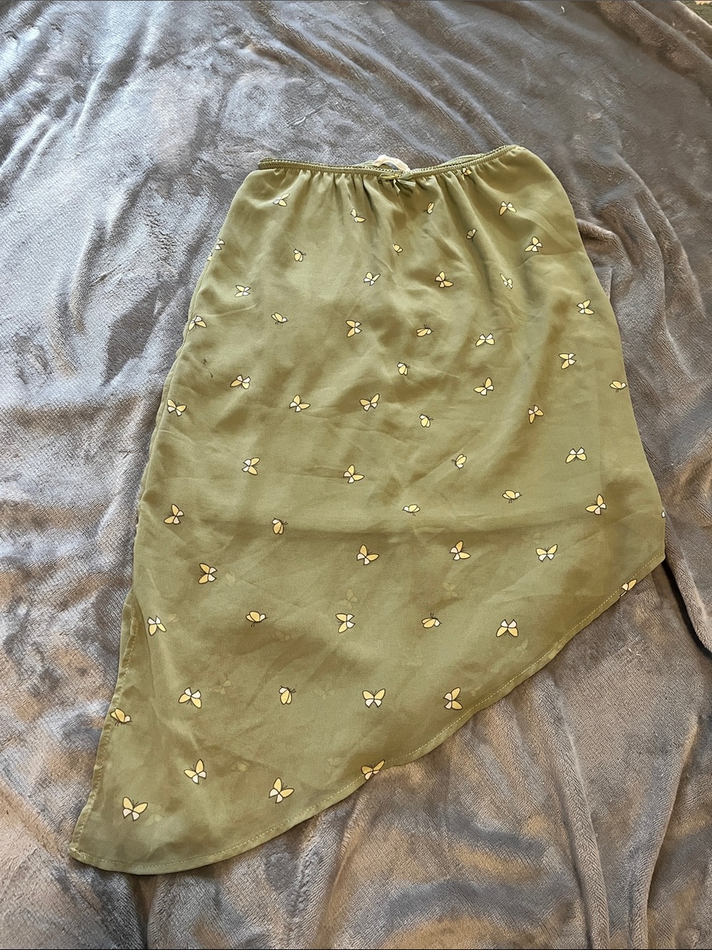 Pink Rose Olive Green Asymmetrical Floral-Print Skirt